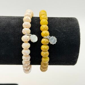Lizas Set of 2 Faceted Beaded Stretch Bracelets Golden Ochre Champagne Pink